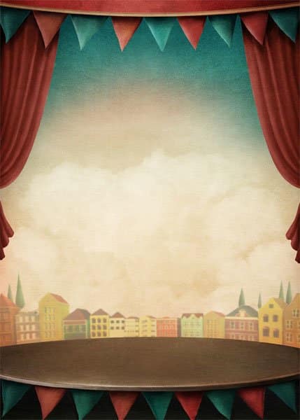 Image of a painted town on a theatre backdrop