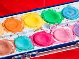 A colour palette of paints